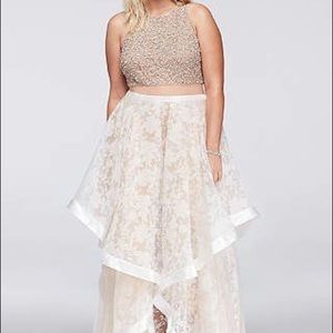 nude & white sparkly 2 pc special occasion dress